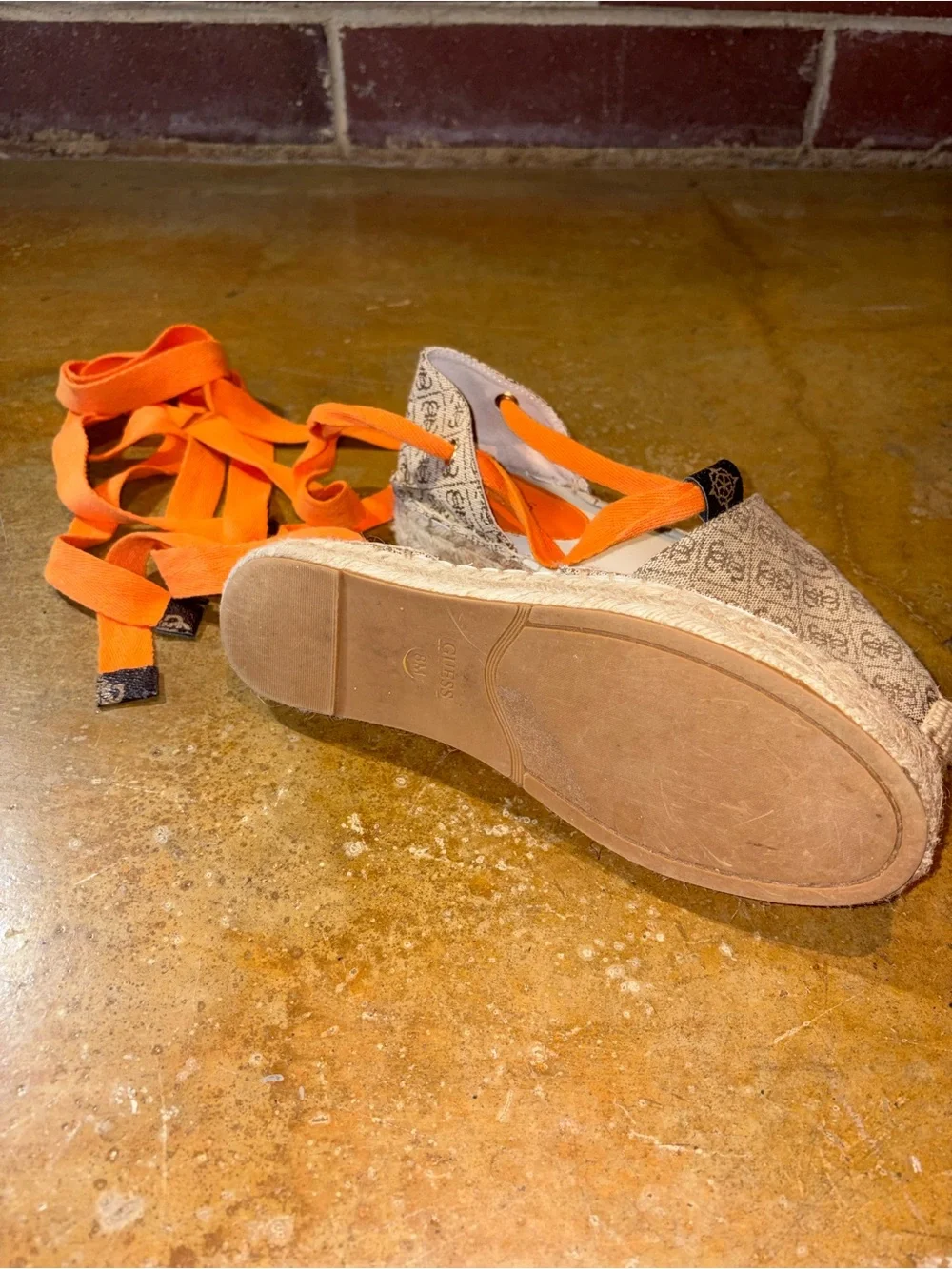 GUESS Beige Logo Espadrilles with Orange Tie Laces